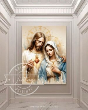 cuadro pintado de jesus y maria