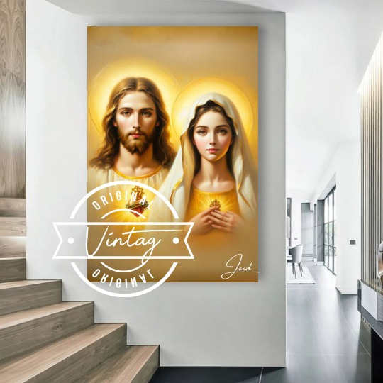 cuadro pintado de los sagrados corazones