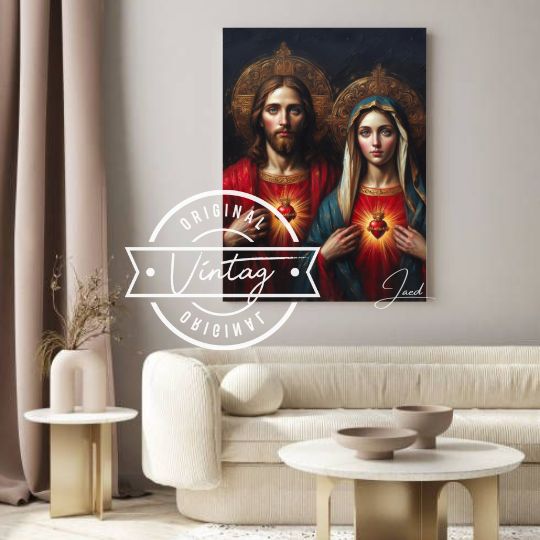 cuadro de los sagrados corazones tonos oscuros