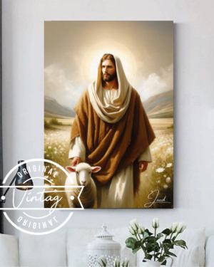 cuadro del buen pastor en paisaje