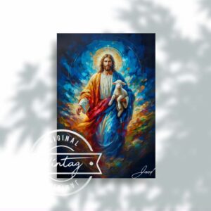 El Buen Pastor caminando entre colores divinos