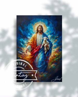 El Buen Pastor caminando entre colores divinos