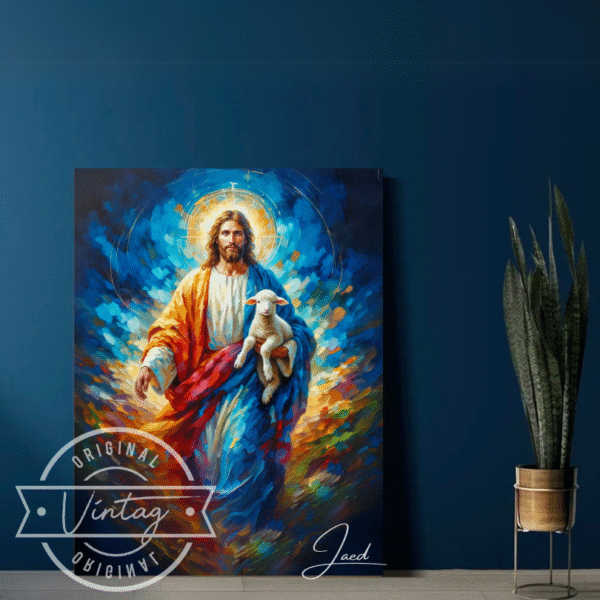 pintura colorida jesus el buen pastor