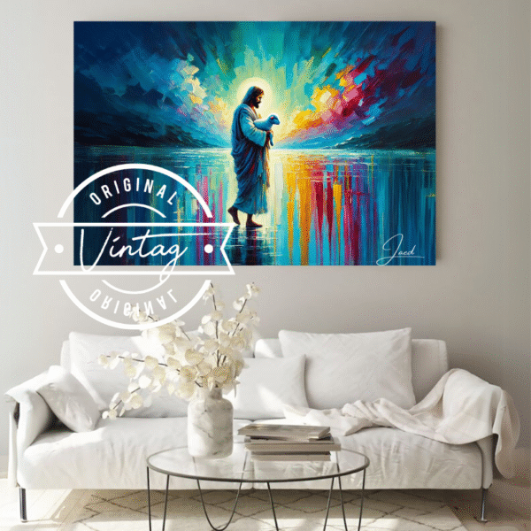 cuadro pintado del buen pastor colorido