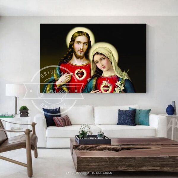 cuadro pintado de los sagrados corazones generico