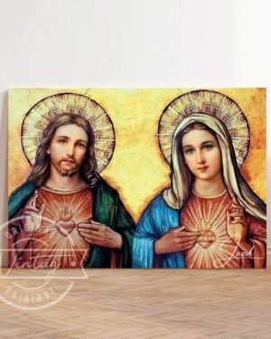 cuadro pintado sagrados corazones generico