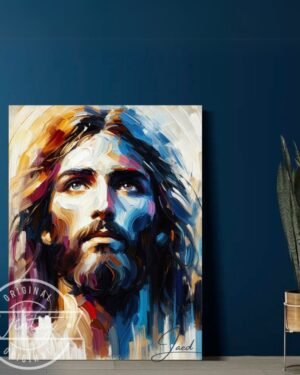 obra del rostro de jesus con colores