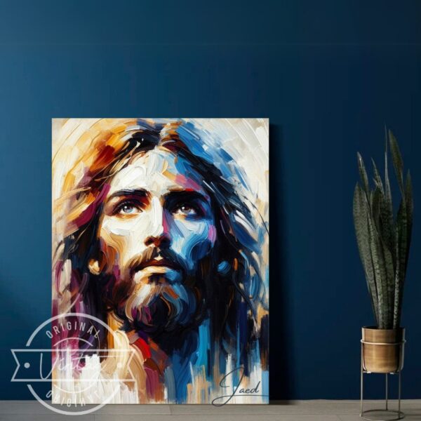 obra del rostro de jesus con colores