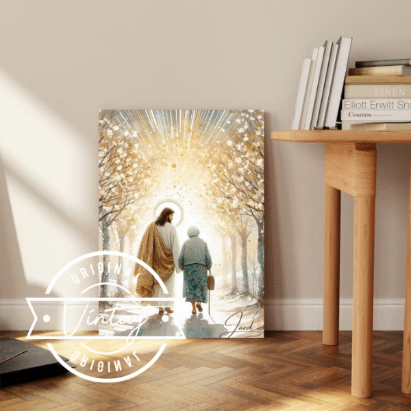 jesus con una adulta mayor cuadro