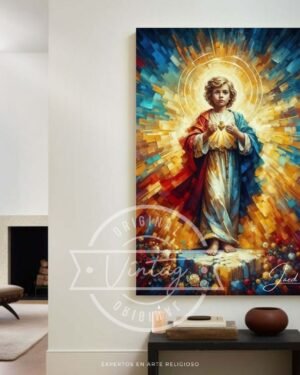 cuadro del niño Dios colorido con texturas