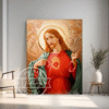 cuadro pintado del sagrado corazon con angeles