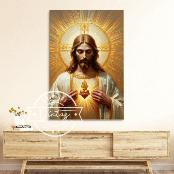 cuadro del sagrado corazon tonos dorados
