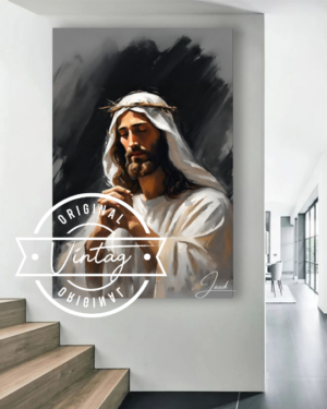 cuadro de Jesus orando estilo acuarela fondo oscuro