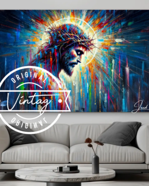 cuadro pintado de jesus con la corona de espinas colorido