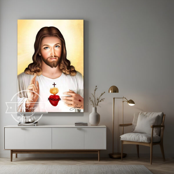 cuadro sagrado corazon tonos amarillos