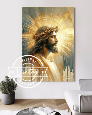 cuadro de jesus con corona de espinas de perfil