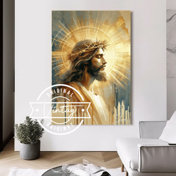 cuadro de jesus con corona de espinas de perfil