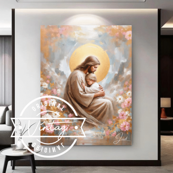 Jesus abrazando un bebé cuadro