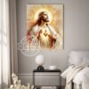 cuadro pintado del sagrado corazon de jesus tonos dorados