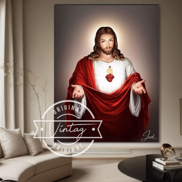 cuadro pintado del sagrado corazon de jesus