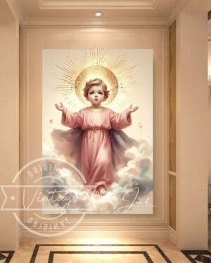 cuadro del Niño Dios en tonos beige