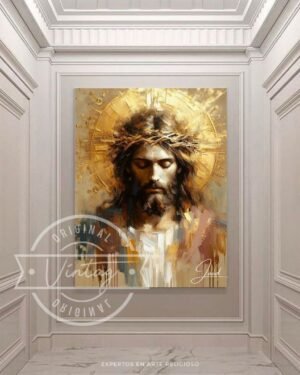 cuadro jesus con corona de espinas tonos dorados