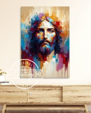 cuadro del rostro de jesus colorido