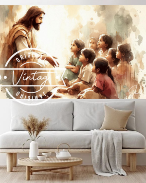jesus con niños cuadro pintado