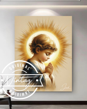 cuadro pintado del niño jesus para niños tonos beige