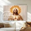 Cuadro del Sagrado Corazón de Jesús «En ti confío» en formato horizontal, colgado en una sala