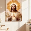 Cuadro del Sagrado Corazón de Jesús «En ti confío» en formato vertical, colgado en una sala