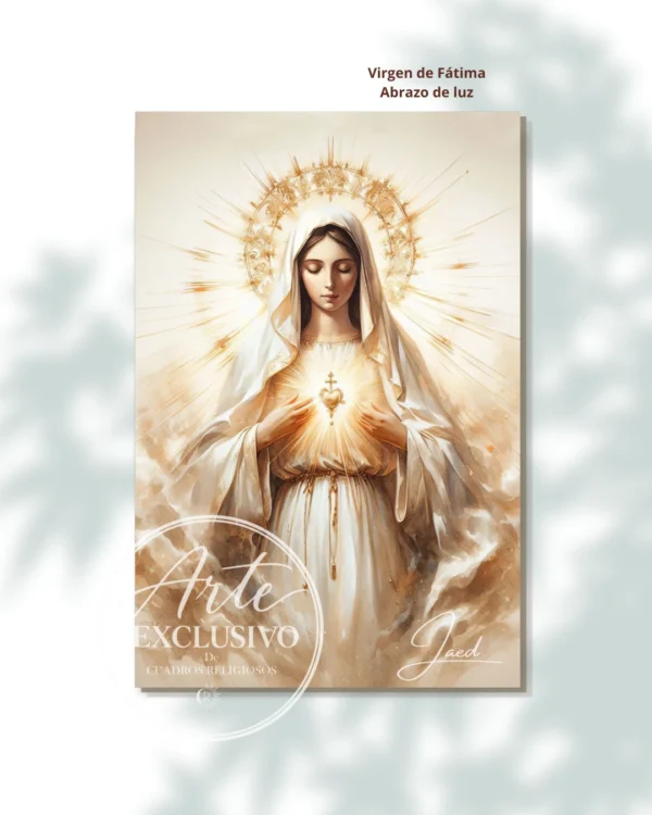 virgen-de-fatima-abrazo-de-luz-presentacion Cuadro moderno de la Virgen de Fátima — Abrazo de luz