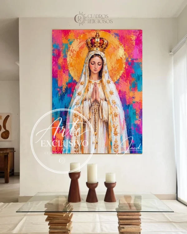 Cuadro abstracto de la Virgen de Fátima — Alegría de creer