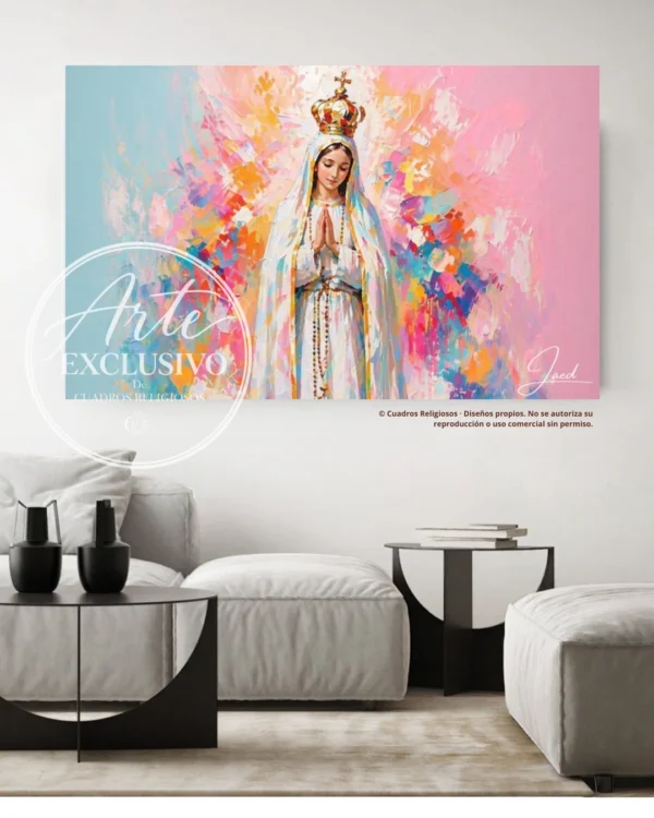 Cuadro abstracto de la Virgen de Fátima — Colores de esperanza