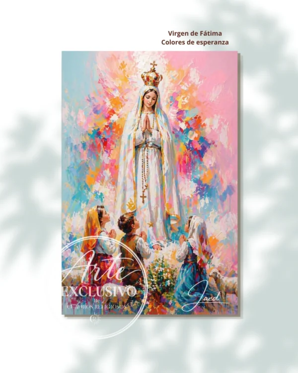Cuadro abstracto de la Virgen de Fátima — Colores de esperanza