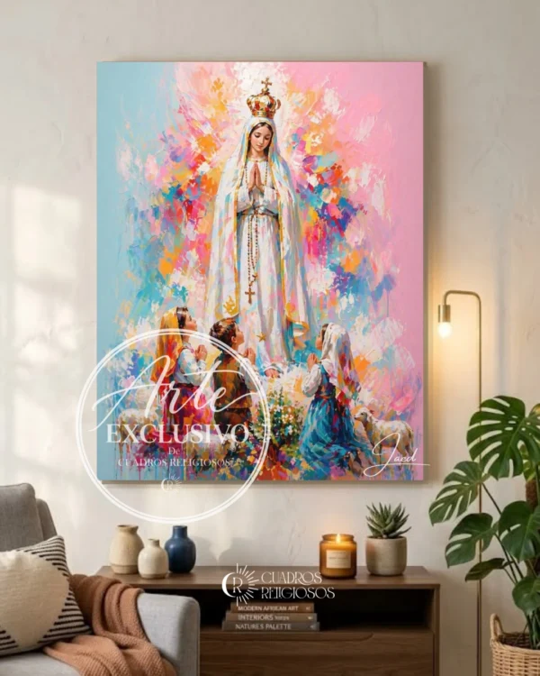 Cuadro abstracto de la Virgen de Fátima — Colores de esperanza