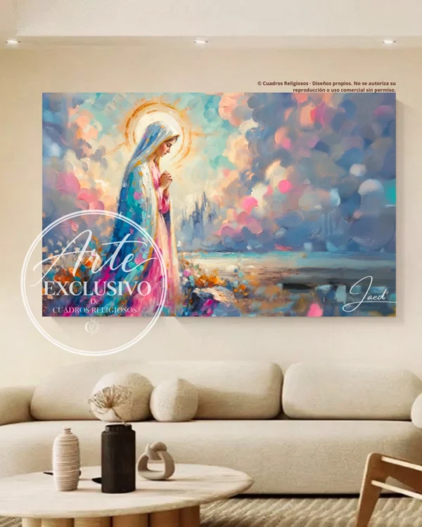 Cuadro abstracto de la Virgen de Fátima — Donde florece la fe