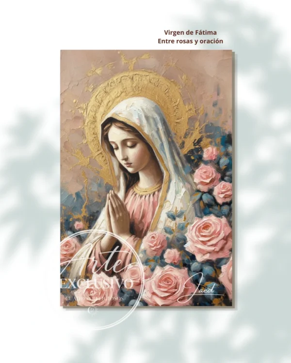 Cuadro de la Virgen de Fátima para sala — Entre rosas y oración