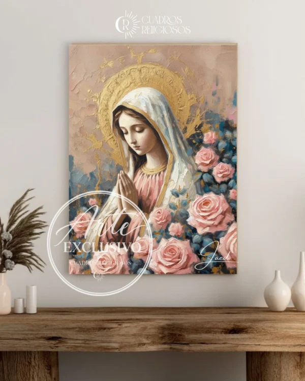 Cuadro de la Virgen de Fátima para sala — Entre rosas y oración