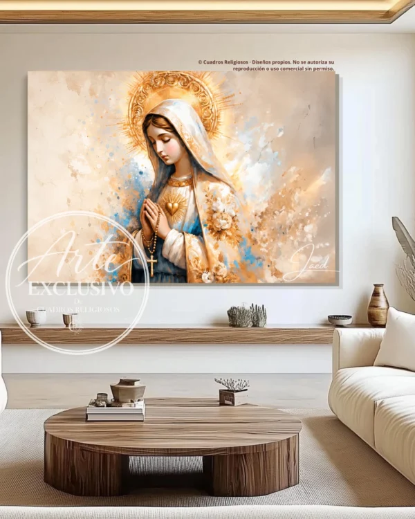 Cuadro moderno de la Virgen de Fátima — Oración entre flores
