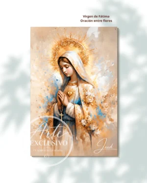 virgen-de-fatima-oracion-entre-flores-presentacion Cuadro moderno de la Virgen de Fátima — Oración entre flores
