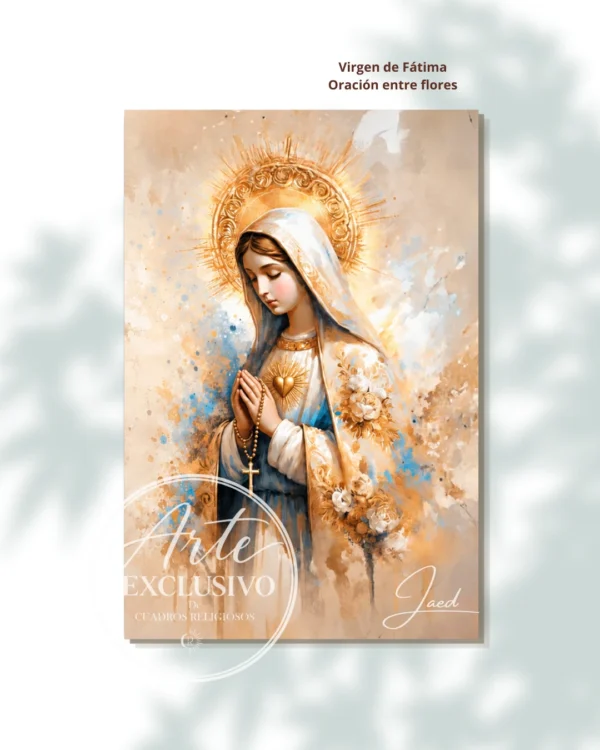 Cuadro moderno de la Virgen de Fátima — Oración entre flores