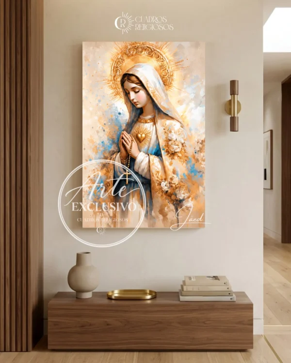 Cuadro moderno de la Virgen de Fátima — Oración entre flores