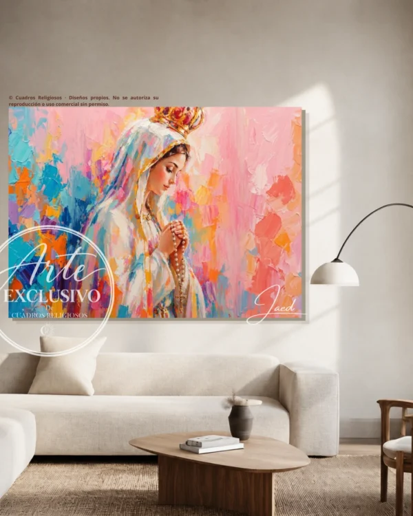 Cuadro abstracto de la Virgen de Fátima — Plegaria en colores