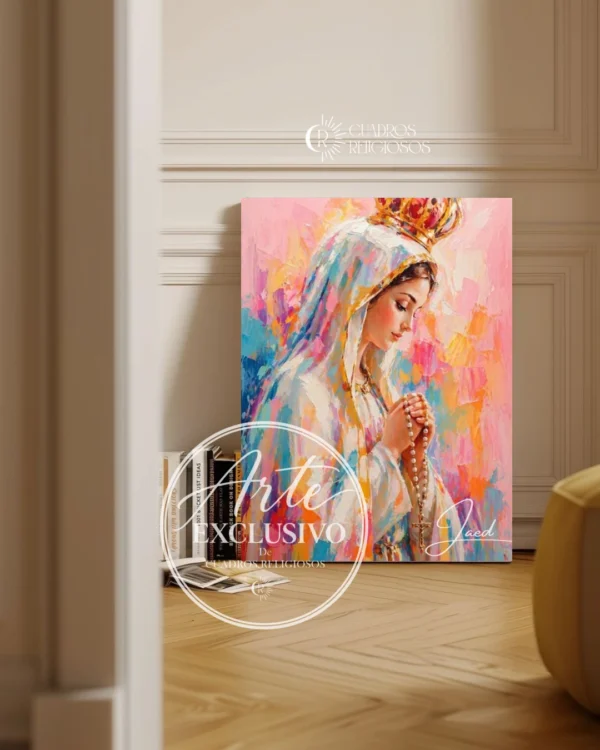 Cuadro abstracto de la Virgen de Fátima — Plegaria en colores